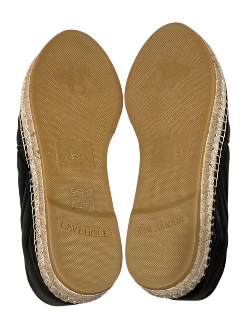 NWT GUCCI Charlotte GG Black Quilted Leather Espadrille Flats EU 8 - Picture 10 of 13